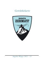Getränkekarte Angebot Winter 2012 / ´13 - BARACCA ZERMATT