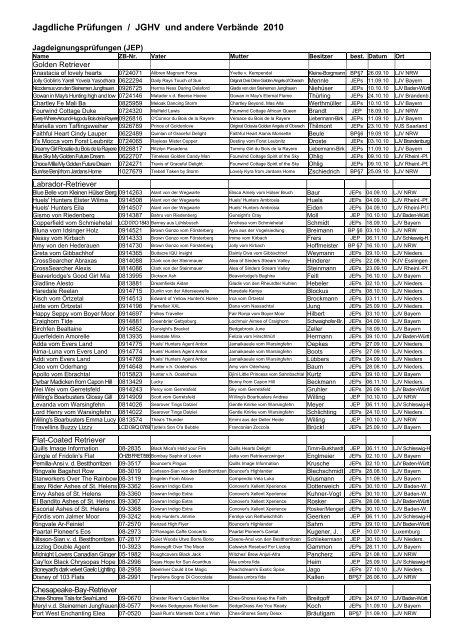 Jagdliche Prüfungen / JGHV und andere Verbände 2010