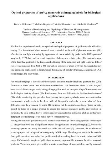 Optical properties of Au/Ag nanorods as imaging labels for ...