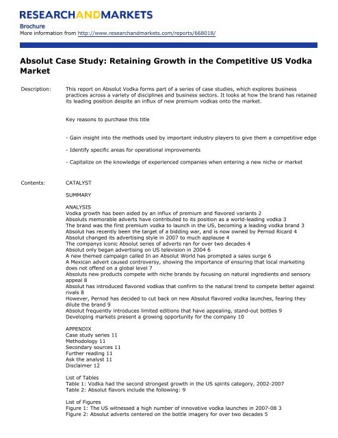 Absolut Case Study: Retaining Growth In The Competitive US Vodka ...