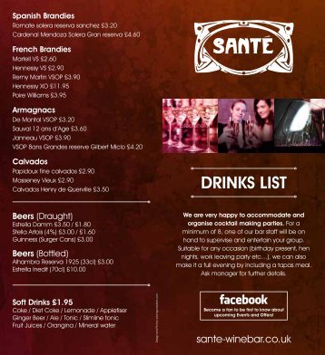 DRINKS LIST - Sante Wine Bar and Restaurant Perth