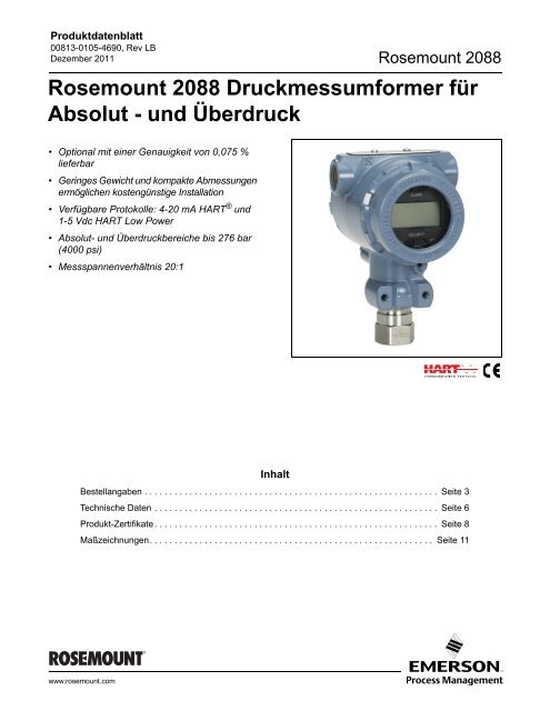 Rosemount 2088 Druckmessumformer für Absolut - Emerson ...