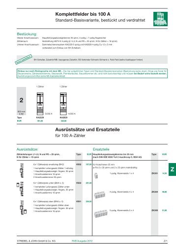 Komplettfelder bis 100 A Ausrüstsätze und Ersatzteile - Striebel & John