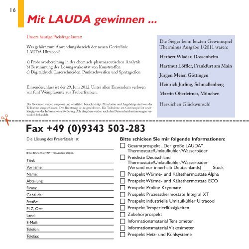 Drittes LAUDA Anwenderseminar - LaborPraxis