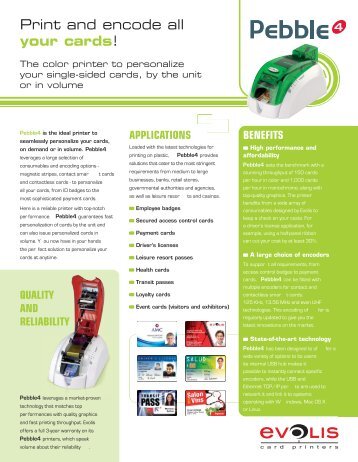 Evolis Pebble 4 Plastic Card Printer Brochure - Data Carte Concepts