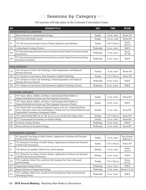 Technical Sessions - Geological Society of America