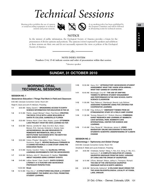 Technical Sessions - Geological Society of America