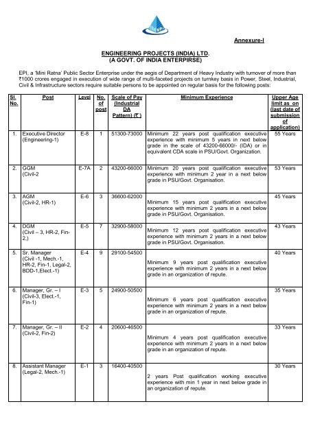 ENGINEERING PROJECTS (INDIA) LTD