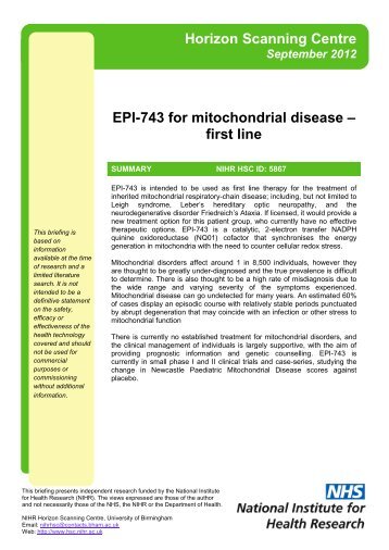 EPI-743 for mitochondrial disease - National Horizon Scanning ...