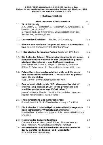1 Inhaltsverzeichnis Titel, Autoren, Klinik/Institut S. 1.1 TRUFFLE ...