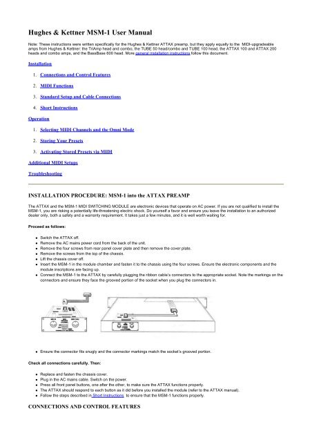 Hughes & Kettner MSM-1 User Manual - EXACT