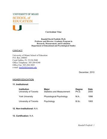 Randall Penfield 1 Curriculum Vitae CONTACT University of Miami ...
