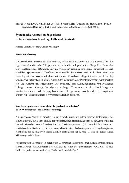 Systemische Ansatze Im Jugendamt Andrea Brandl Nebehay