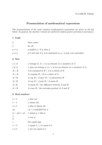 Pronunciation of mathematical expressions