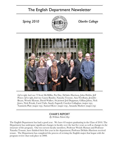 The English Department Newsletter - Oberlin College