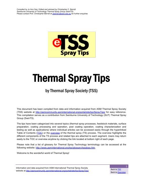 Thermal Spray Tips - Swinburne University of Technology
