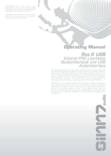 Operating Manual Rox.6 USB - Sinn7