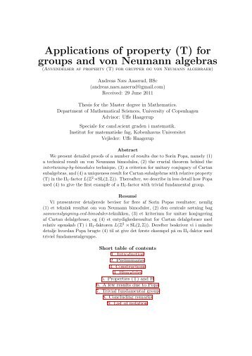 Applications of property (T) for groups and von Neumann algebras