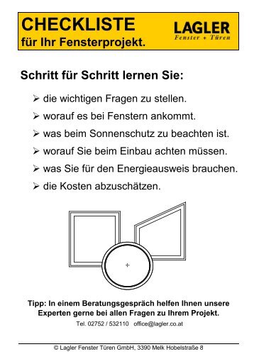 CHECKLISTE für Ihr Fensterprojekt. - LAGLER Fenster und Türen