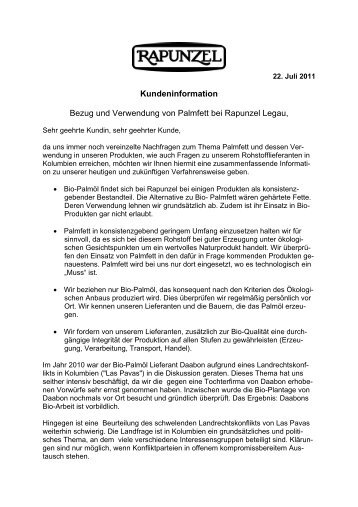 Kundeninformation Bezug und Verwendung von ... - Rapunzel