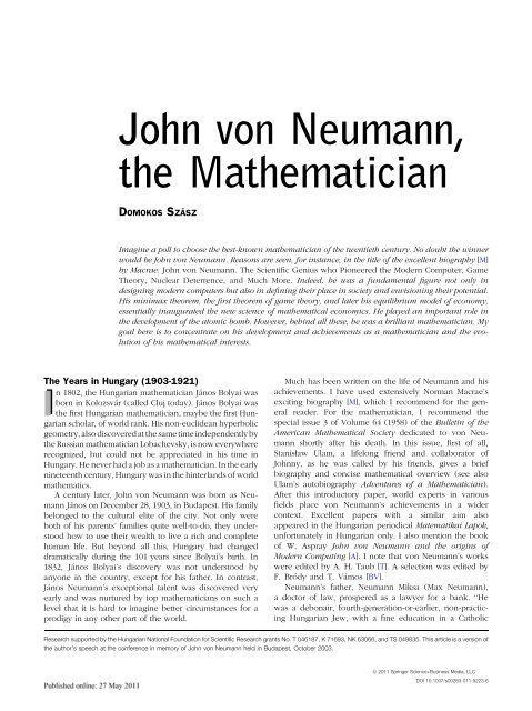John von Neumann, the Mathematician