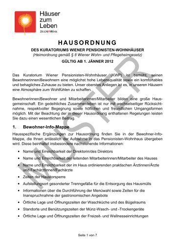 HAUSORDNUNG - Kuratorium Wiener Pensionisten-Wohnhäuser