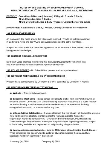 Notes of the Meeting held 5th January 2012 - Lincolnshire County ...
