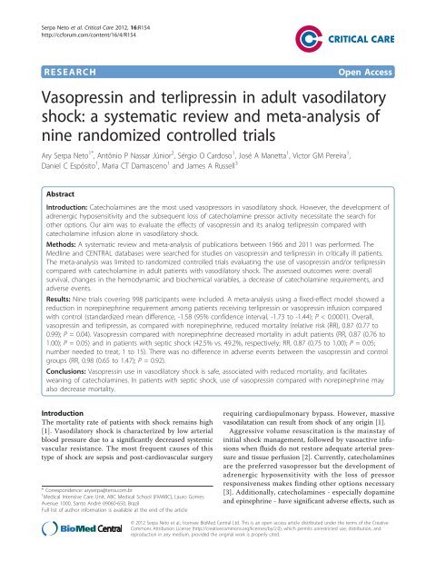 Vasopressin and terlipressin in adult vasodilatory shock: a ...