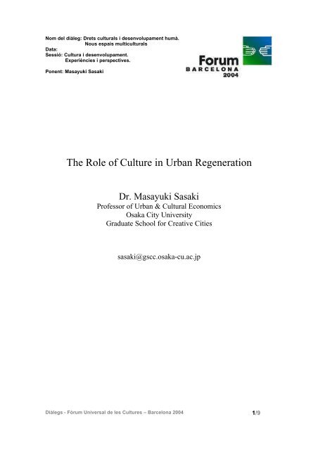 The Role of Culture in Urban Regeneration