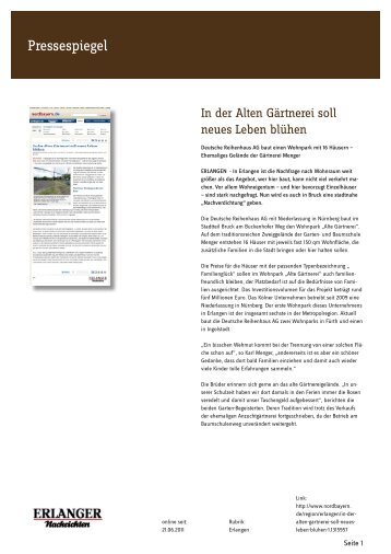Erlanger Nachrichten Erlangen - Deutsche Reihenhaus AG