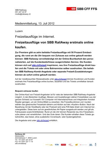 Freizeitausflüge von SBB RailAway erstmals online kaufen.