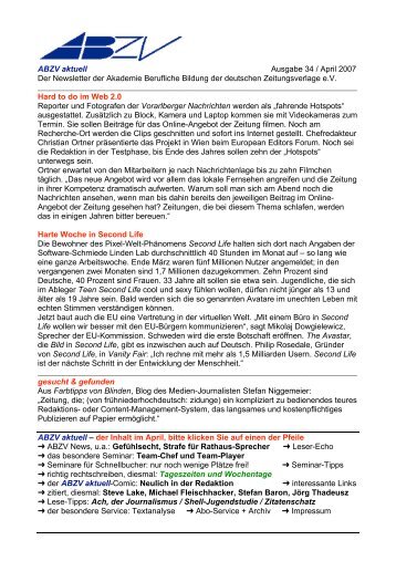 ABZV aktuell Ausgabe 34 / April 2007 Der Newsletter der Akademie ...