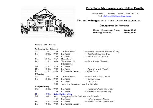 Katholische Kirchengemeinde Heilige Familie - Heiligen Familie ...