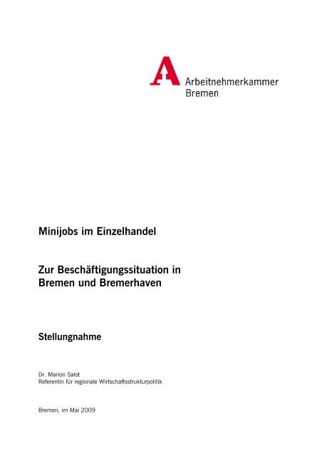 Minijobs im Einzelhandel - Zur Beschäftigungssituation in Bremen und