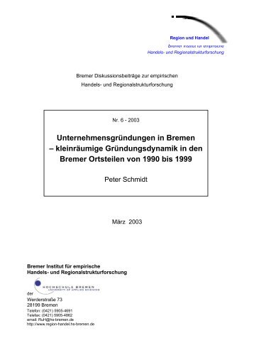 Unternehmensgründungen in Bremen - markt.forschung.kultur