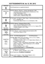 GOTTESDIENSTE 06. bis 12. 08. 2012 - Reith im Alpbachtal
