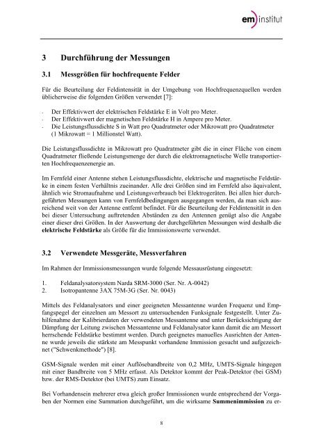 Elektromagnetische Immissionen durch ... - in Tübingen