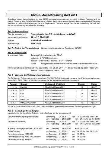 DMSB - Ausschreibung Kart 2011 - Kartbahn Liedolsheim