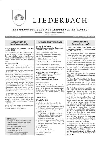 AMTSBLATT DER GEMEINDE LIEDERBACH AM TAUNUS