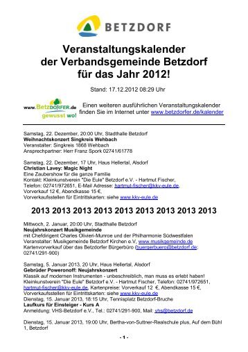 Veranstaltungskalender der Verbandsgemeinde Betzdorf - aktuell