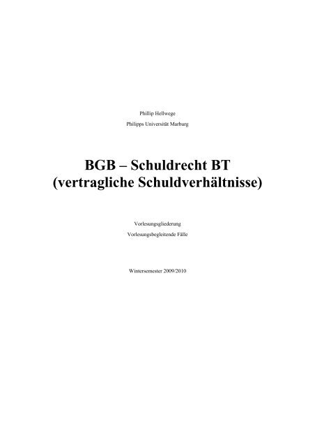 BGB – Schuldrecht BT (vertragliche Schuldverhältnisse)