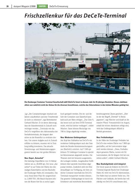 Ein Magazin der Duisburger Hafen AG 2/2008 - Duisport