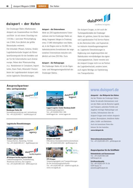 Ein Magazin der Duisburger Hafen AG 2/2008 - Duisport