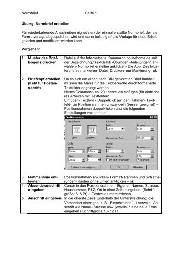 Normbrief Seite 1 Übung: Normbrief erstellen Für wiederkehrende ...