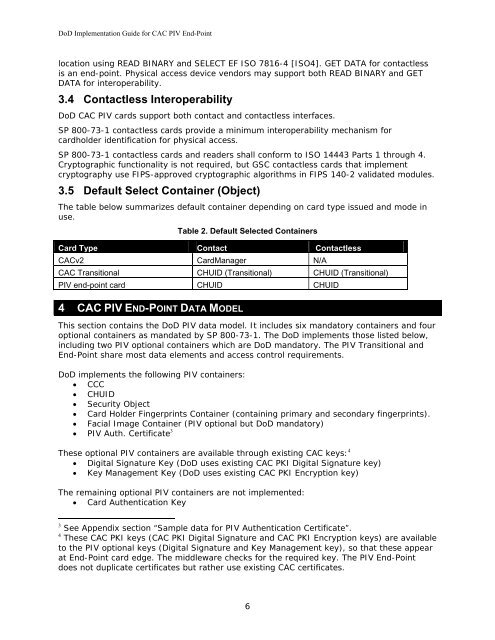 DoD Implementation Guide for CAC PIV End-Point - Common ...