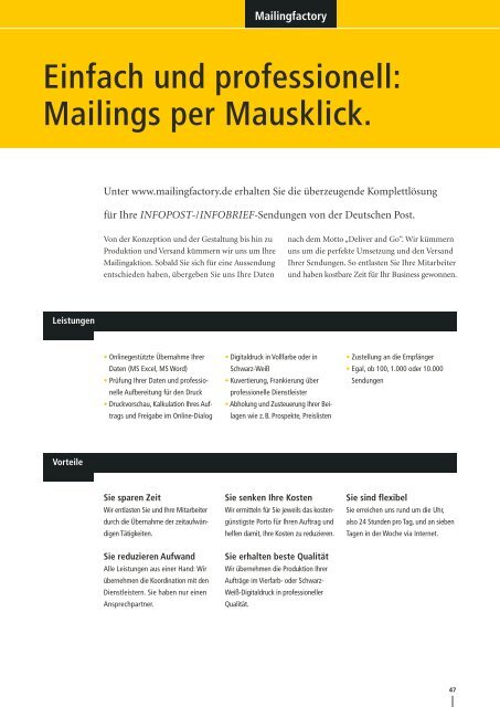 Infopost, Infobrief und Kataloge national. - ab 4,5 Cent/Stück