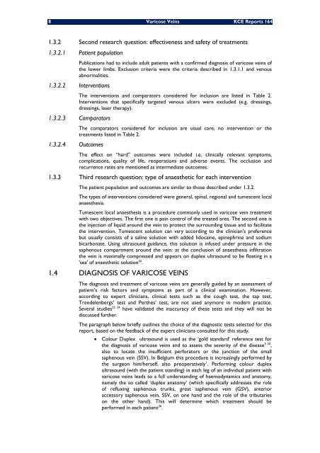 Diagnostic et traitement des varices des membres inférieurs - KCE