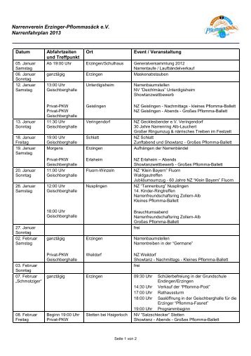 Narrenverein Erzinger-Pflommasäck e.V. Narrenfahrplan 2013