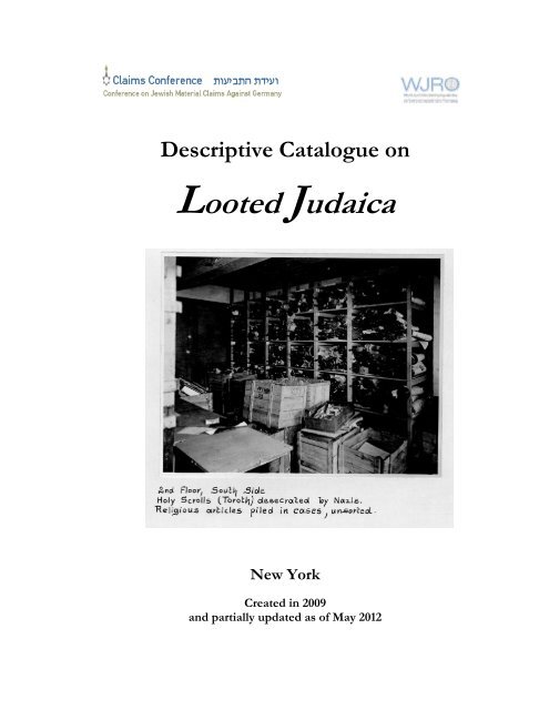 DESCRIPTIVE CATALOGUE ON LOOTED JUDAICA By country