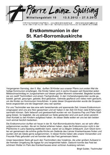 Erstkommunion in der St. Karl-Borromäuskirche - Pfarre Lainz ...